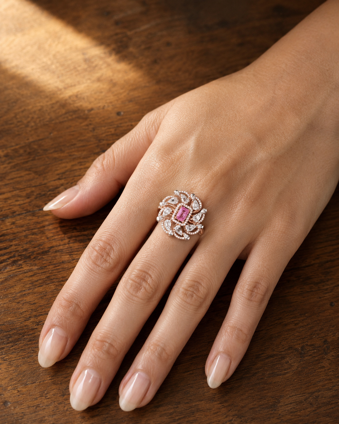 Riyana Pink Stone Cocktail Ring