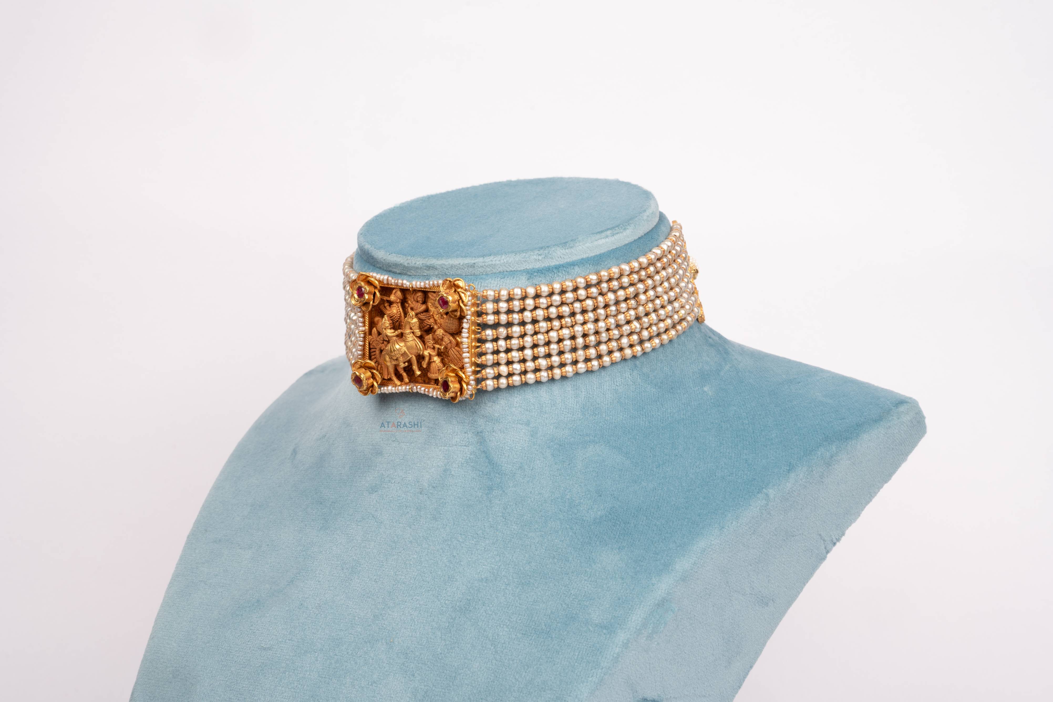 Handcrafted South Indian Temple Choker with Pearls
