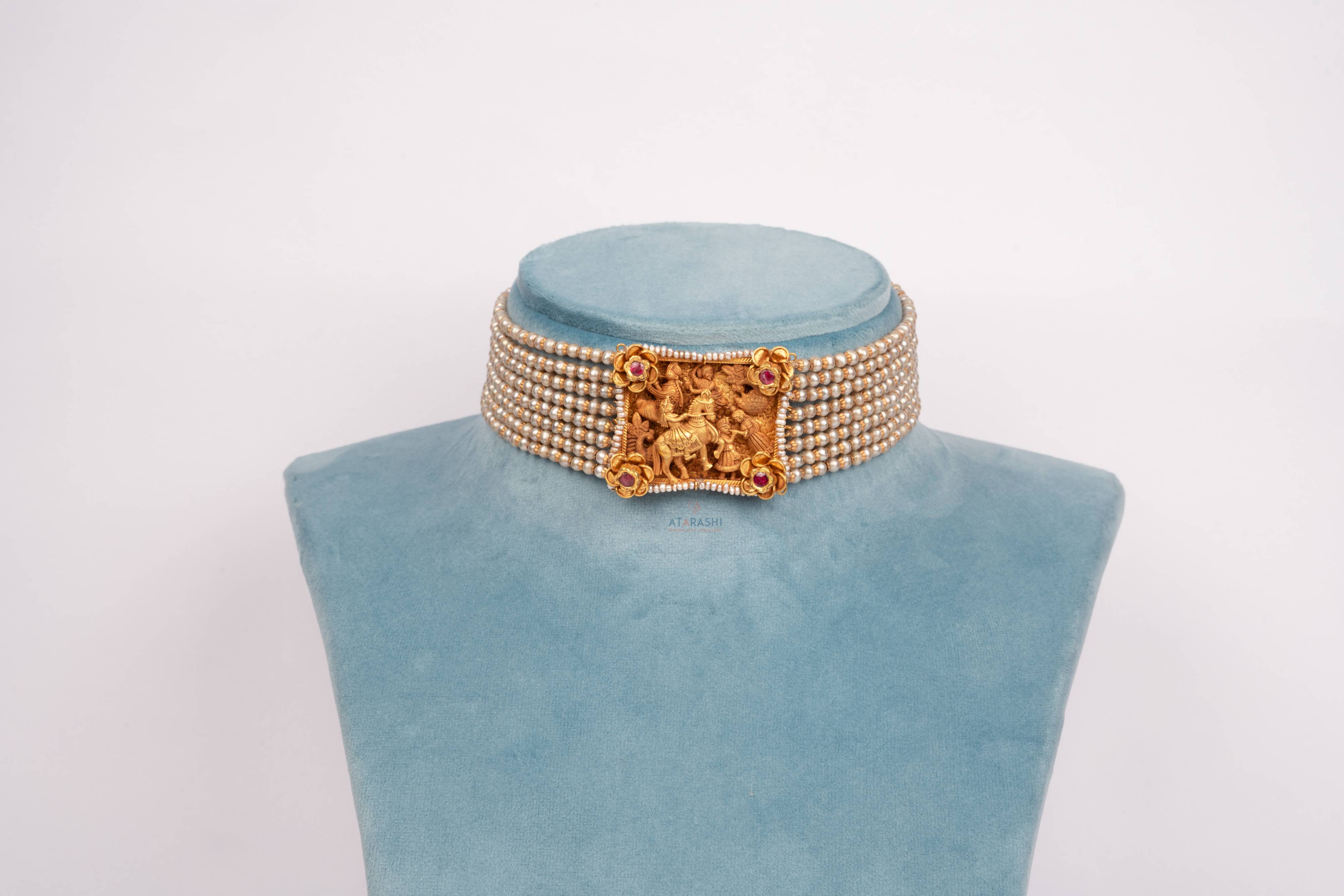 Handcrafted South Indian Temple Choker with Pearls