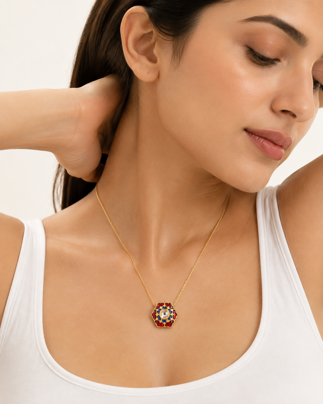 NEELAM RANG UNCUT PENDANT chain