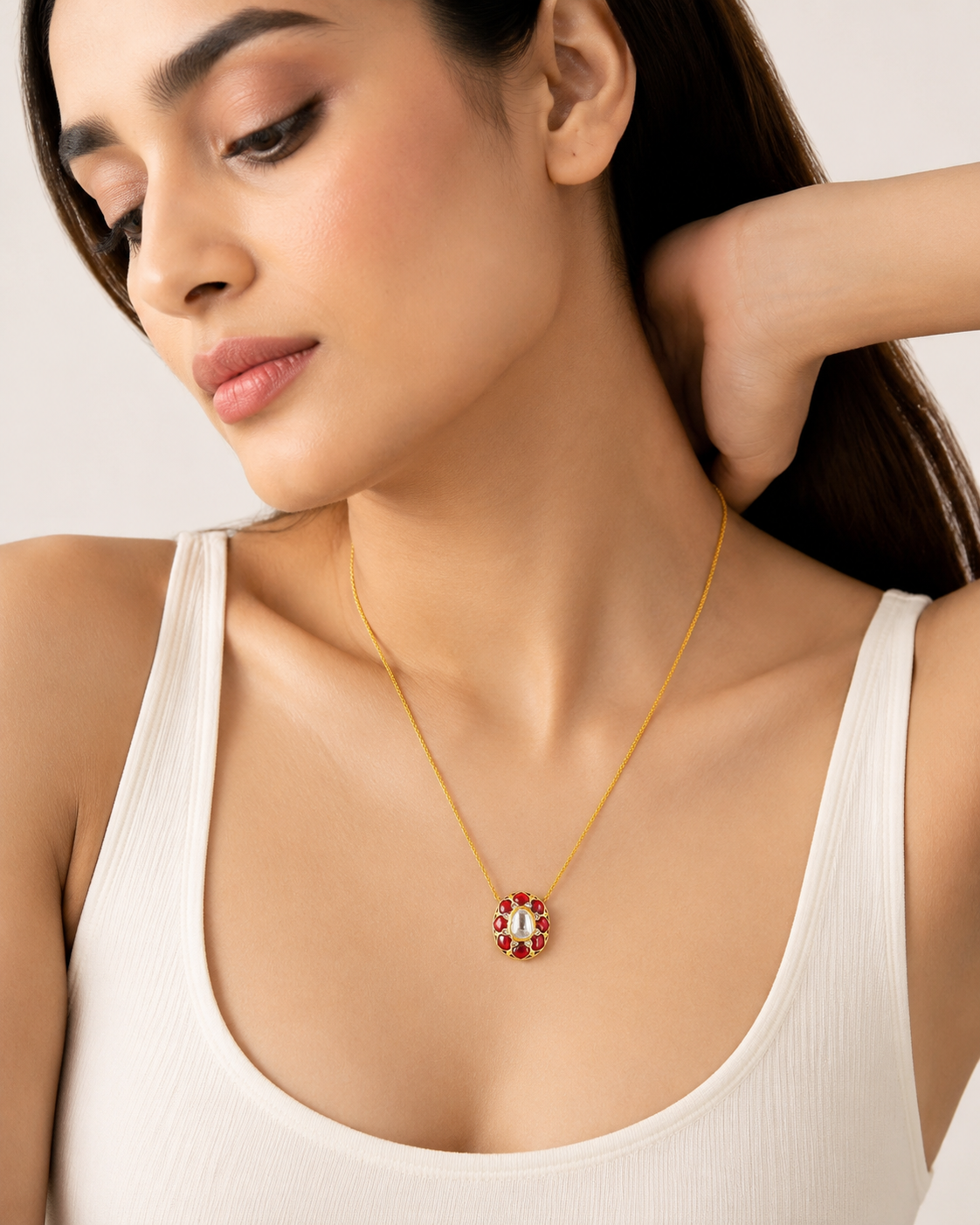 RUDRAA RUBY POLKI PENDANT CHAIN