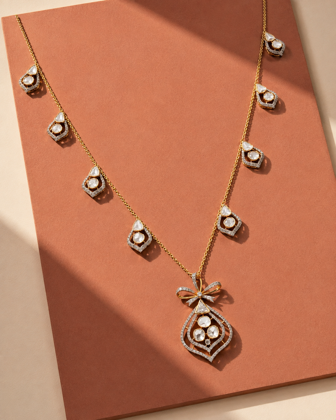 Rishika Uncut Diamond Bow Necklace