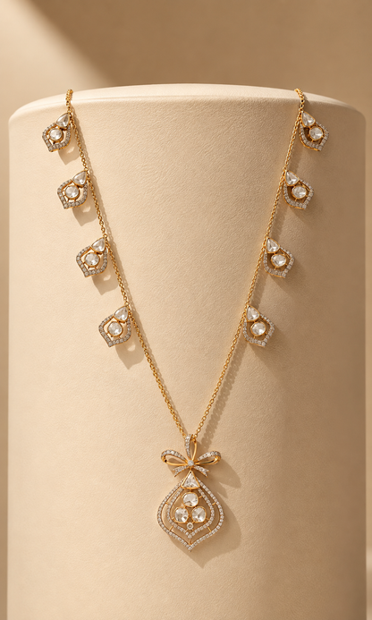 Rishika Uncut Diamond Bow Necklace