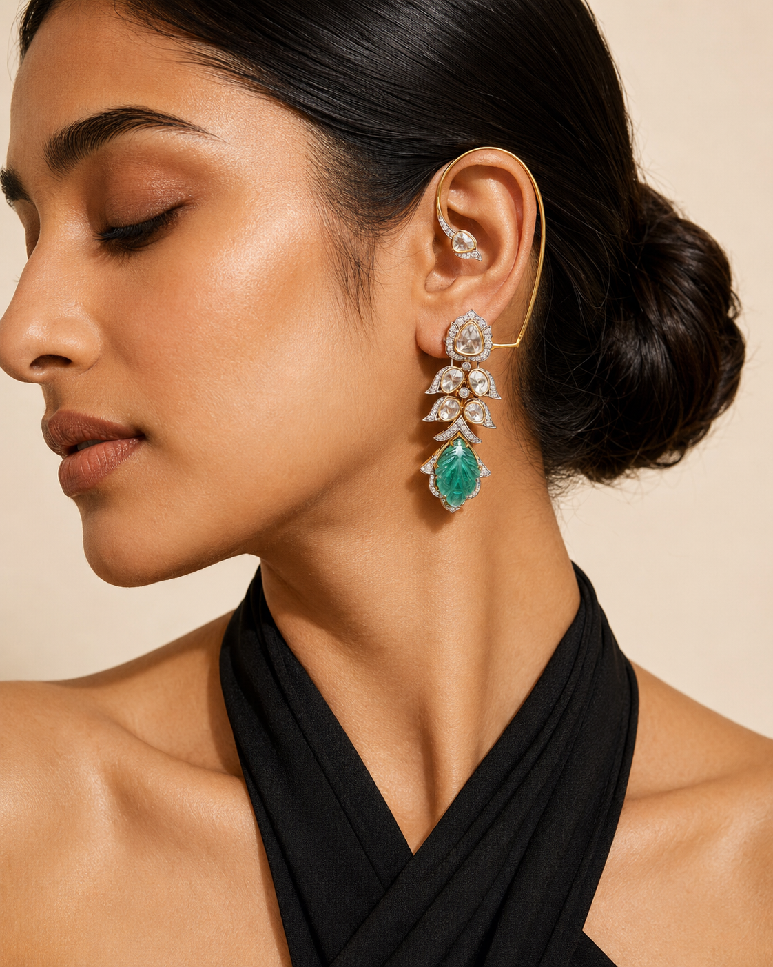 Avira Green Stone Ear Cuffs