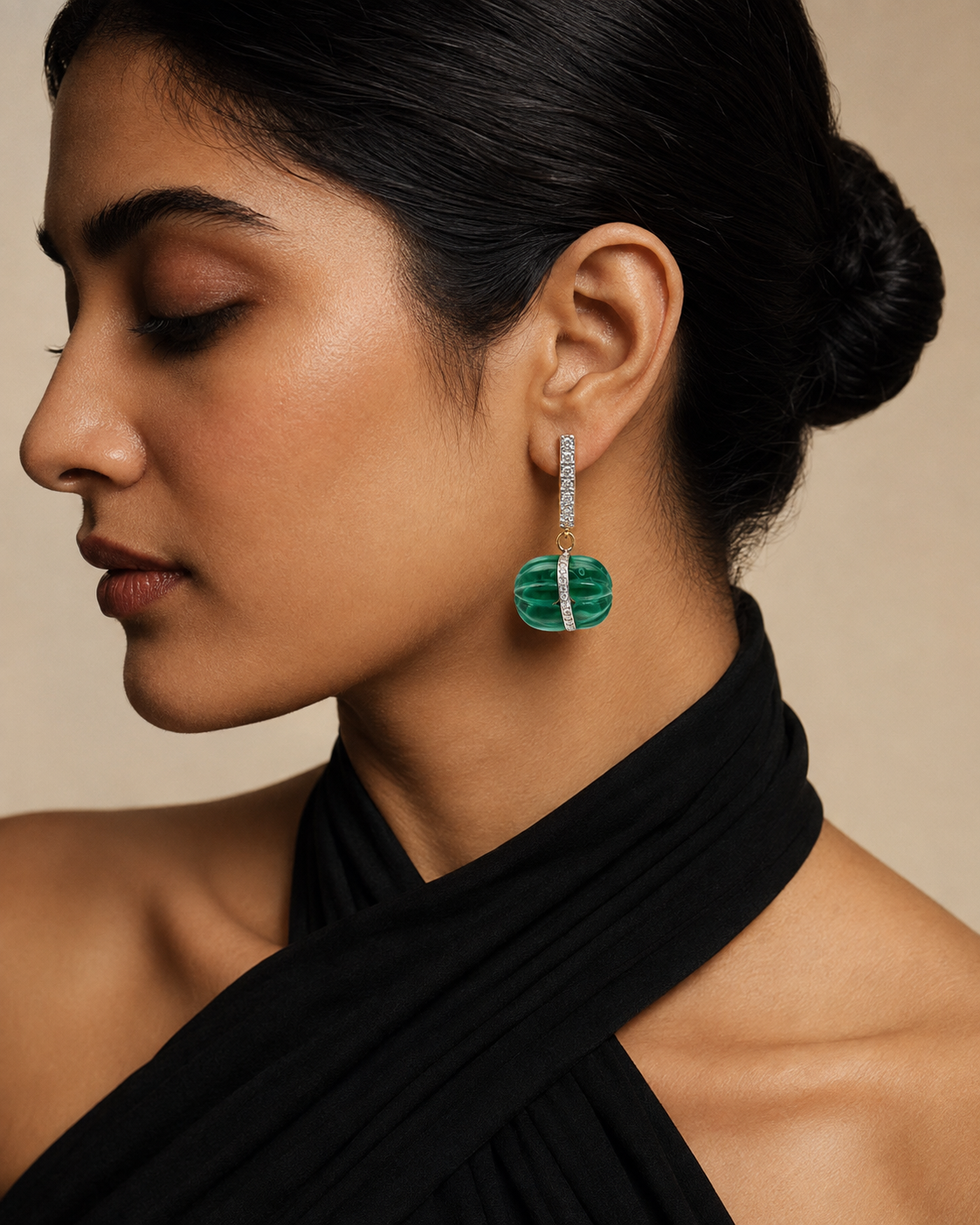 Zaira Carved Green Stone Earrings