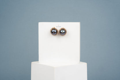 Noir Pearl Halo Studs