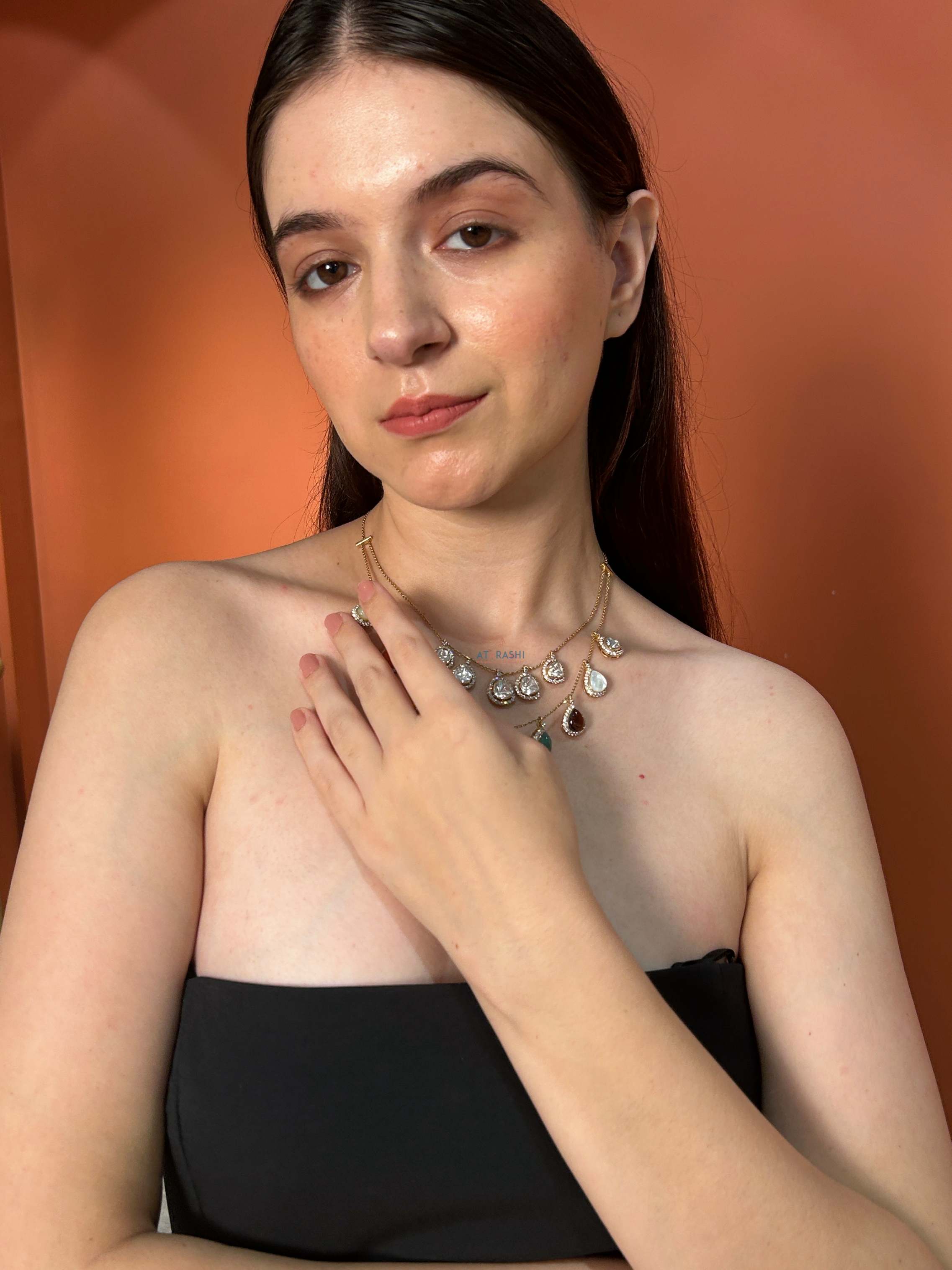 Multi‑Gem Teardrop Charm Necklace