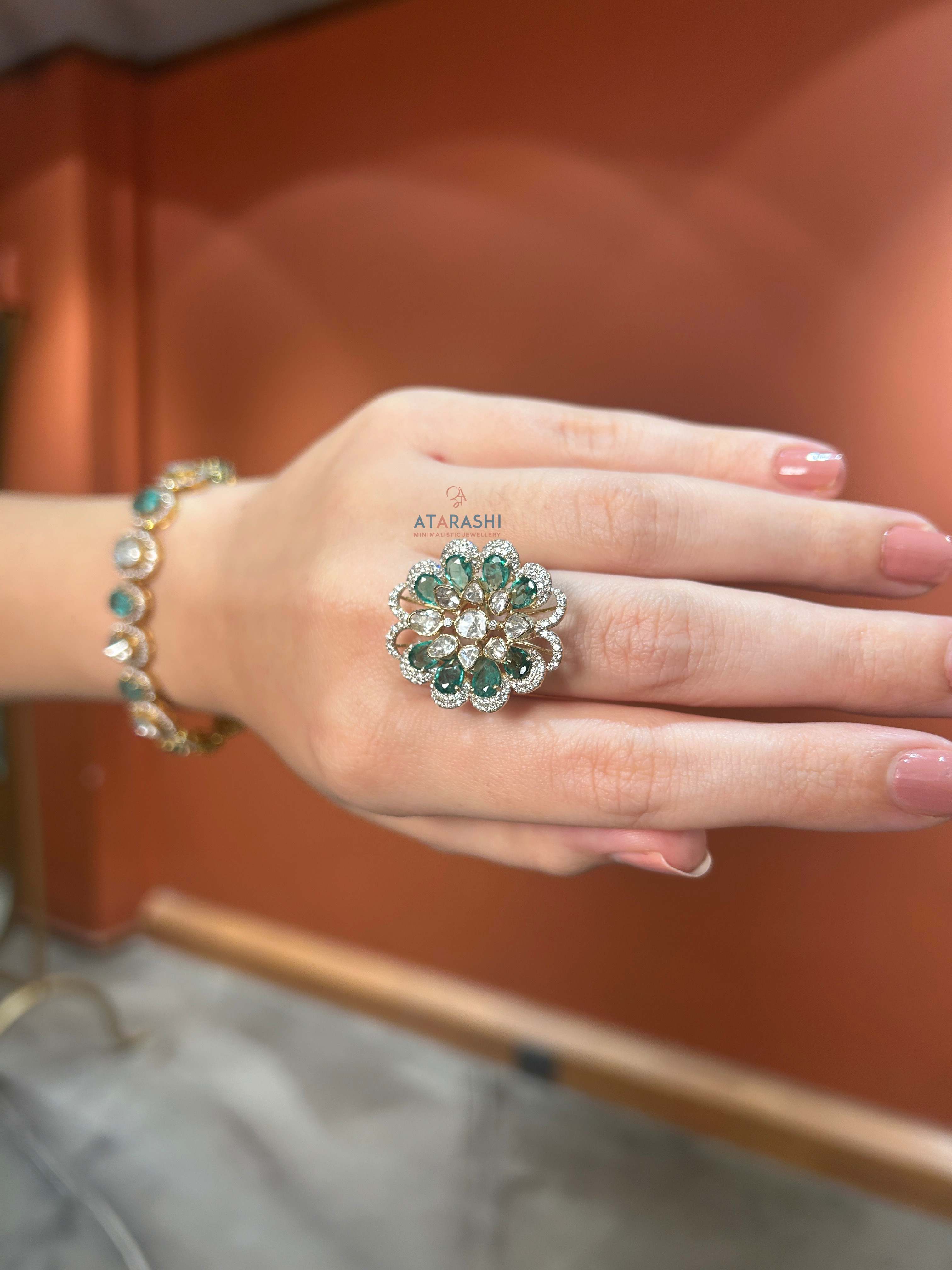 Emerald Blossom Halo Ring