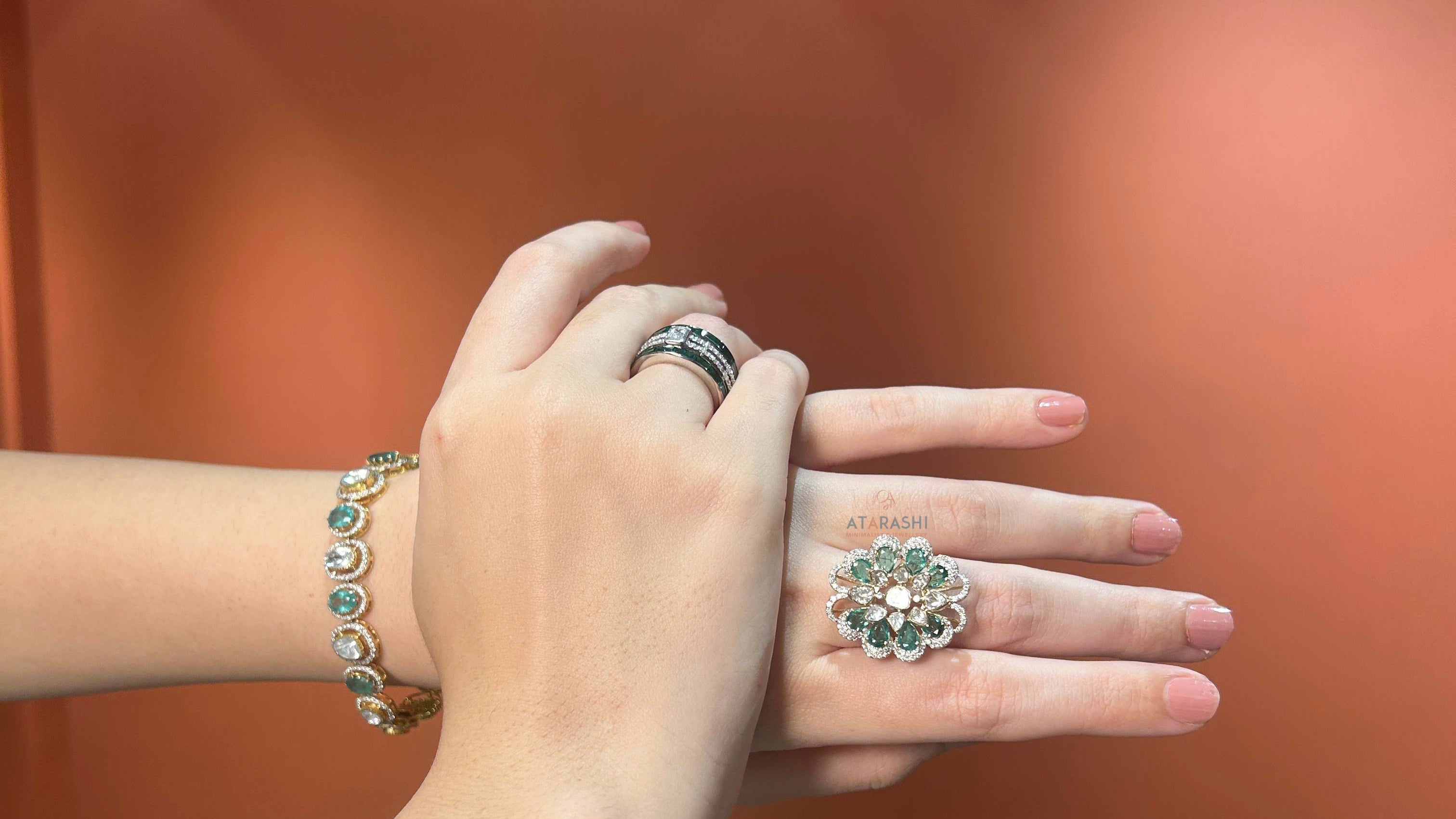 Emerald Blossom Halo Ring