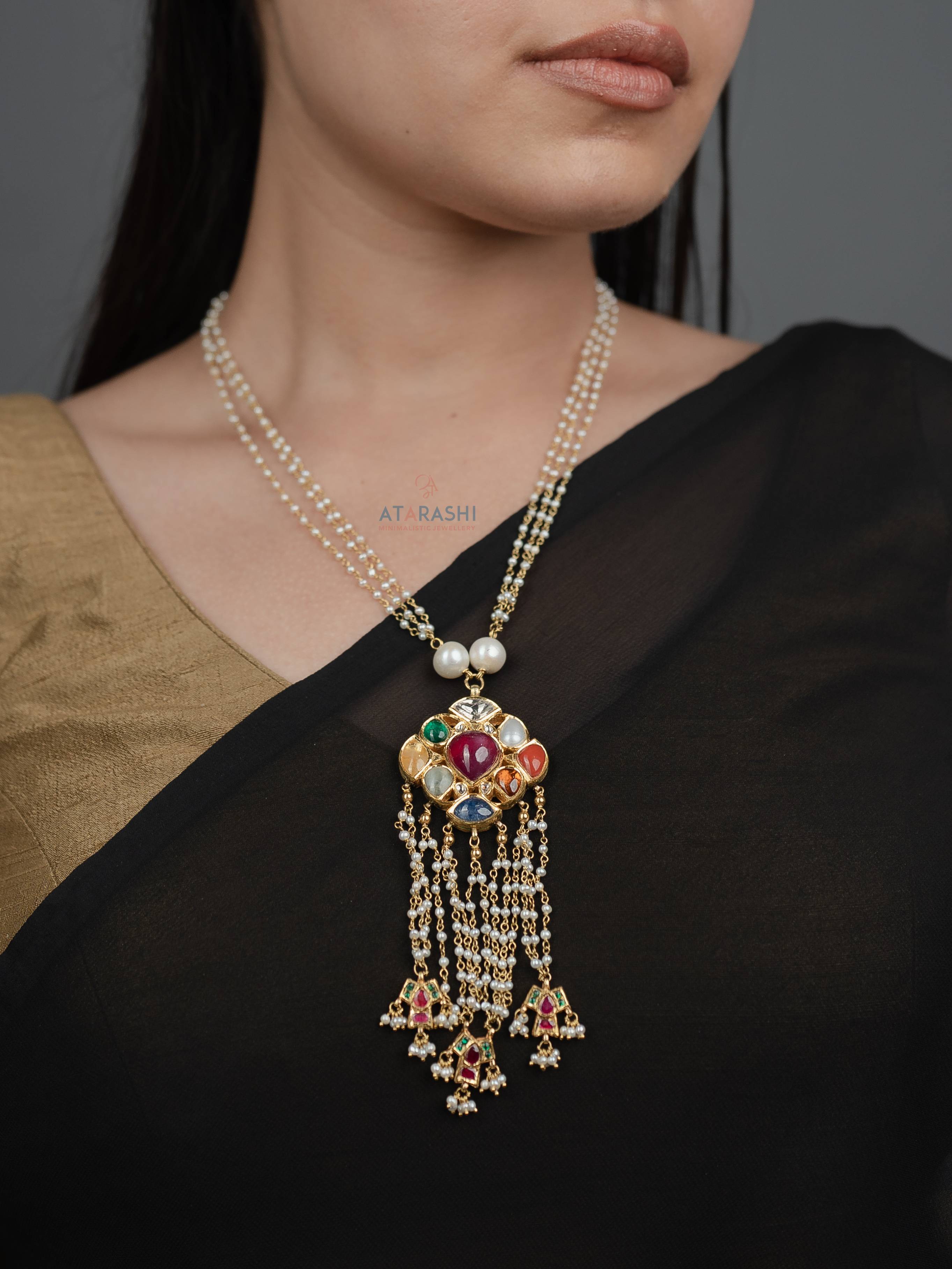 Navratna Tassel Pearl Necklace