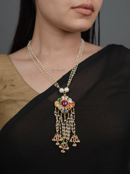 Navratna Tassel Pearl Necklace