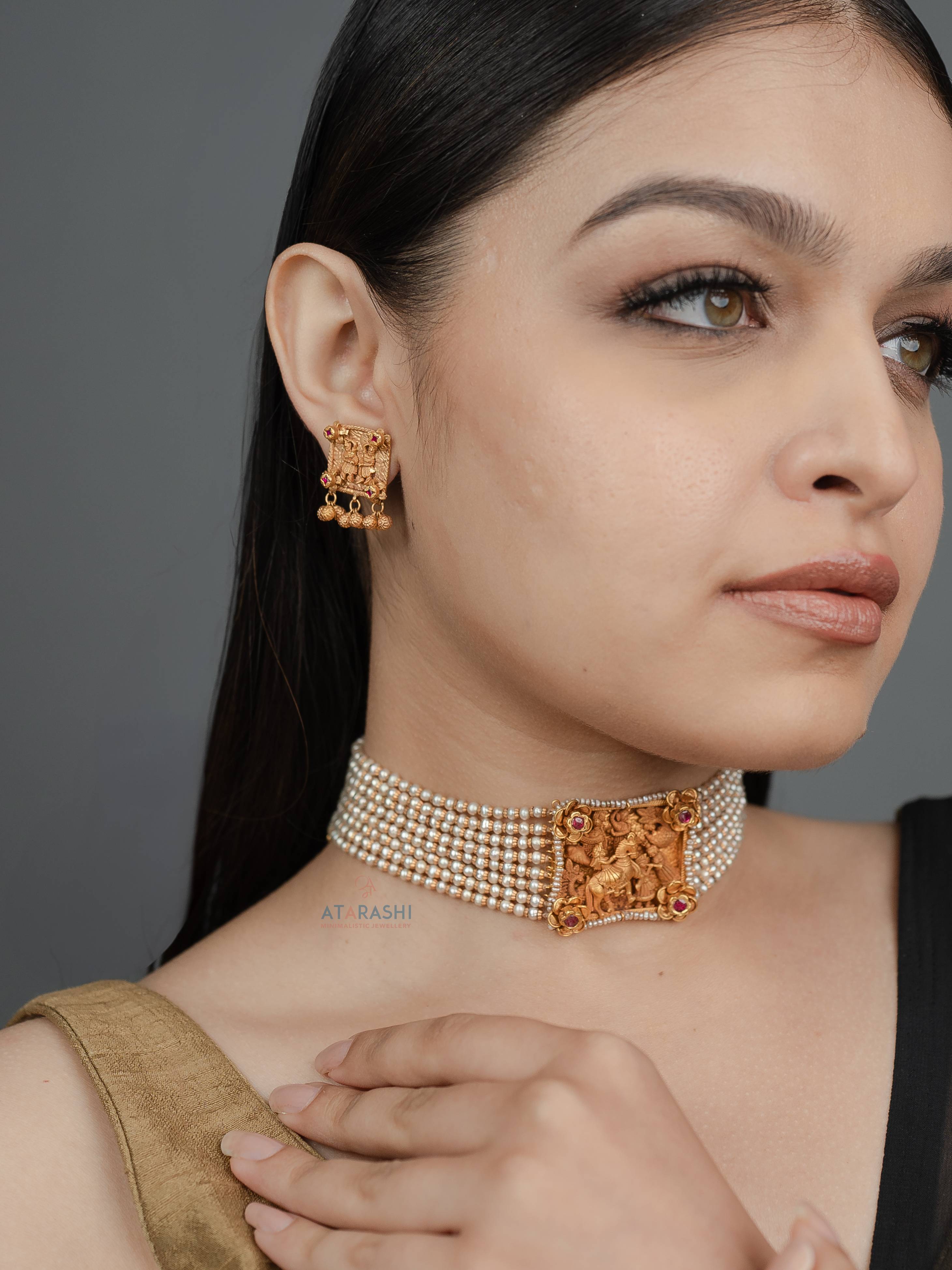 Handcrafted South Indian Temple Choker with Pearls