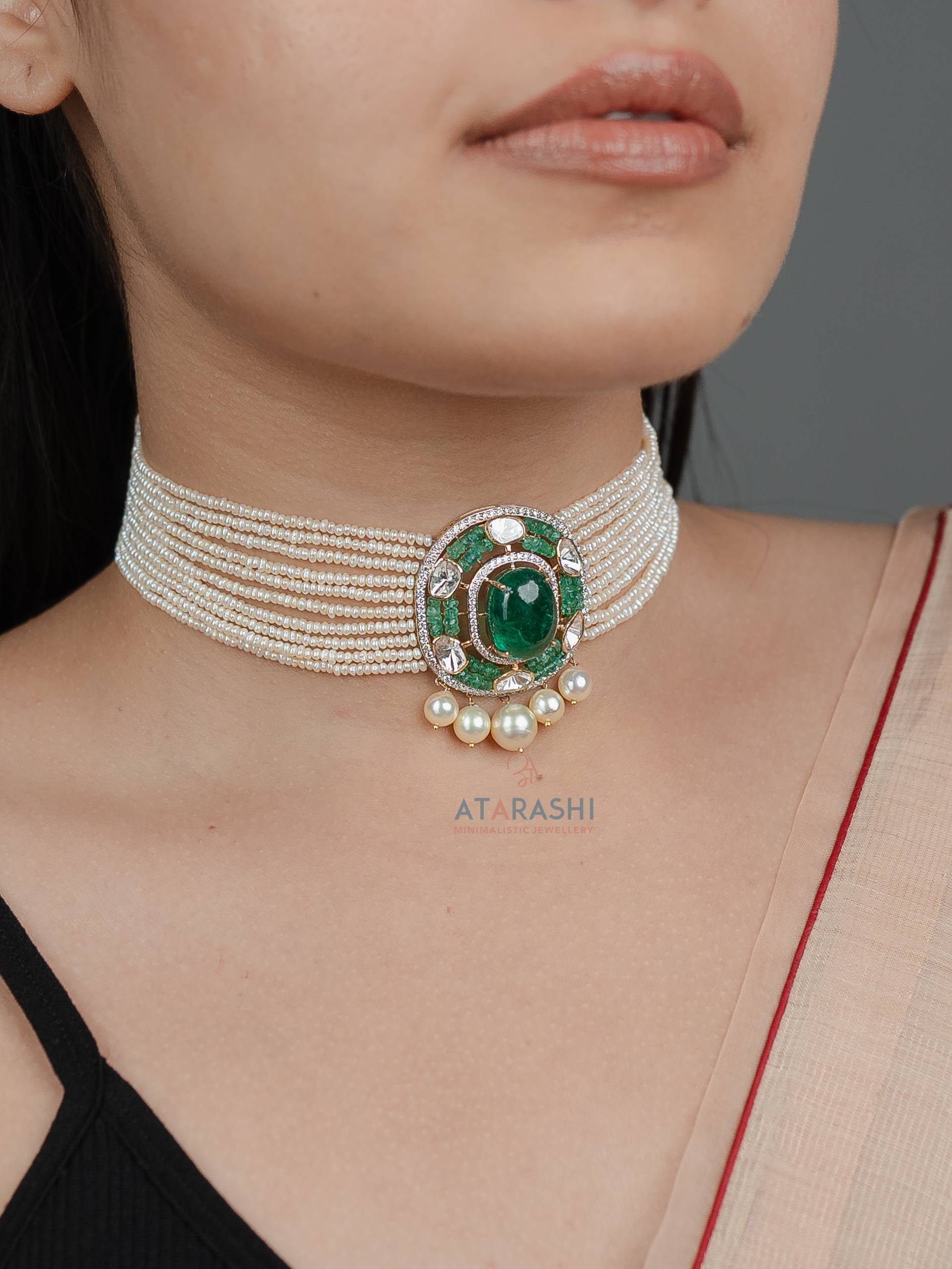 Aarika Pearl Emerald Choker