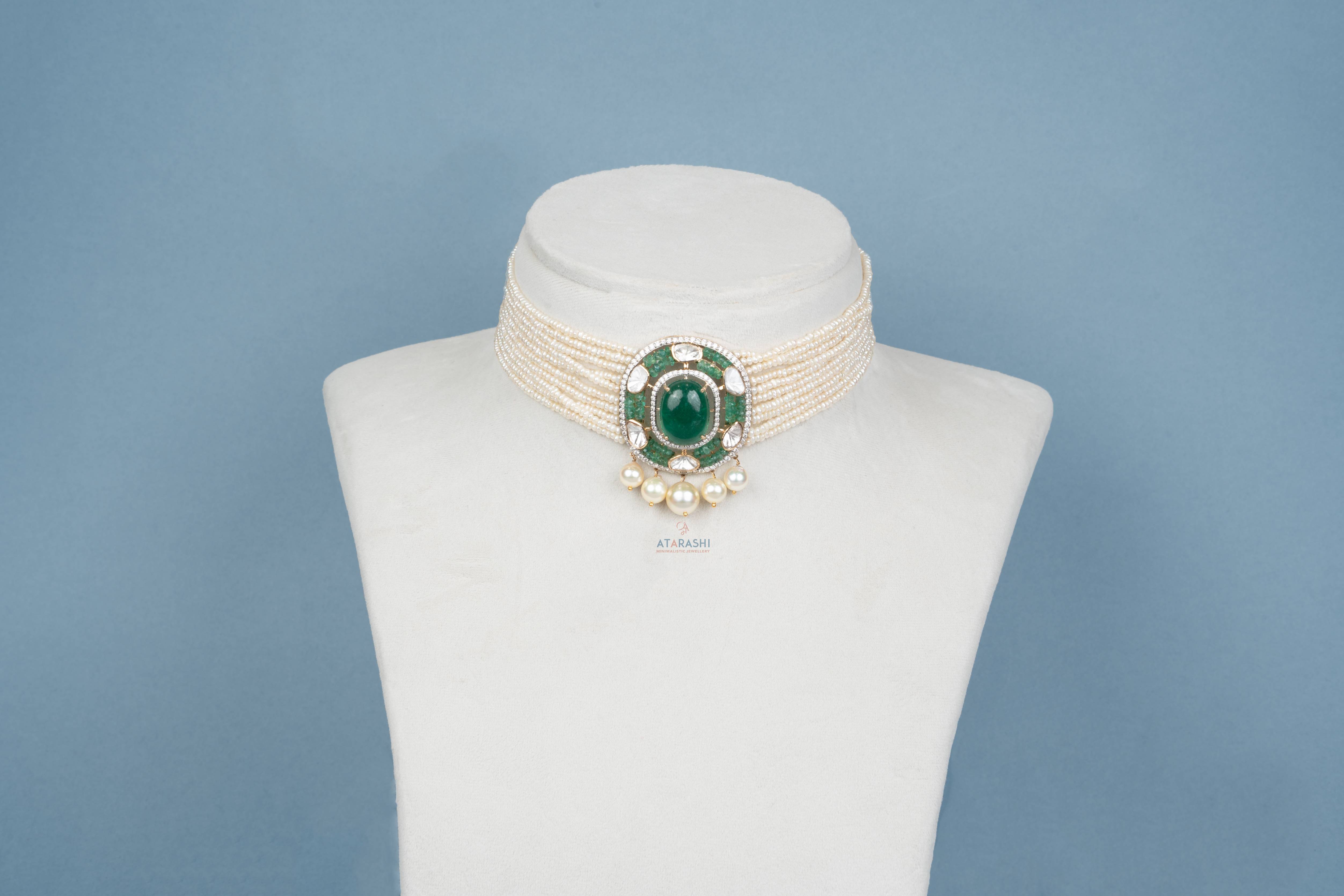 Aarika Pearl Emerald Choker